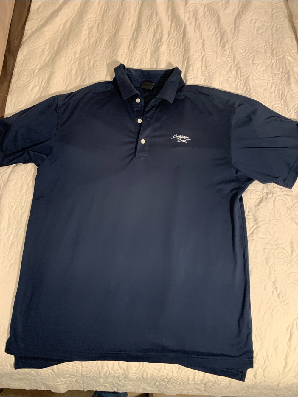 Men’s Dunning Golf Cobblestone Creek navy blue golf shirt size XL